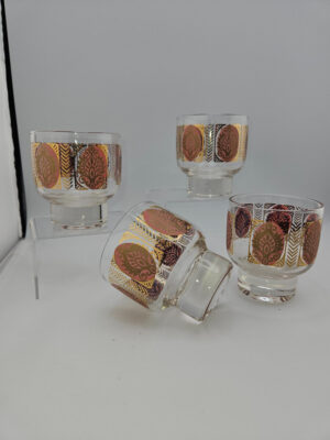 Federal Glass by Eva Zeisel Paisley Footed Low Ball Glasses, set of 4