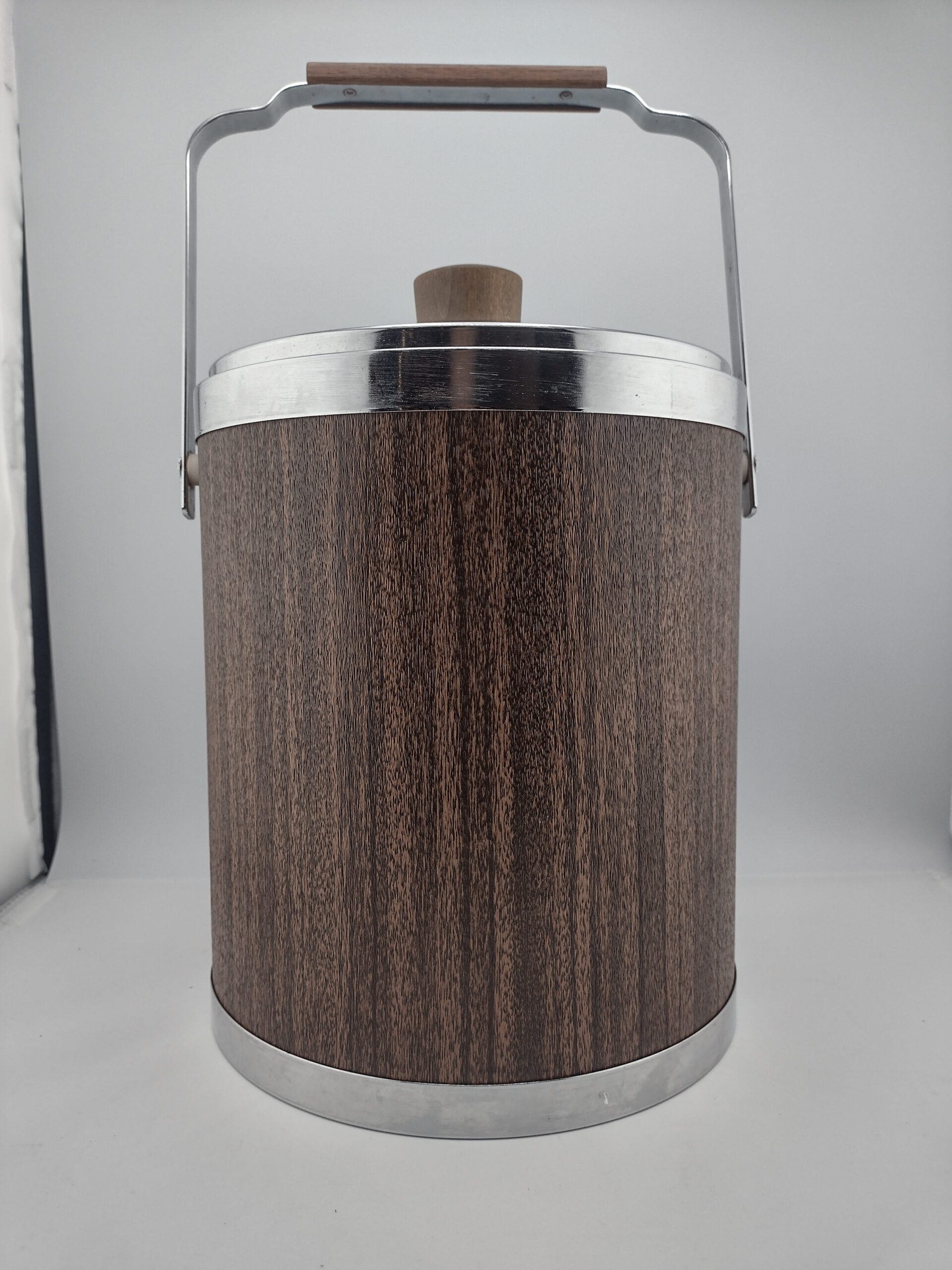 KROMEX WALNUT/STAINLESS ICE BUCKET W/ TONGS