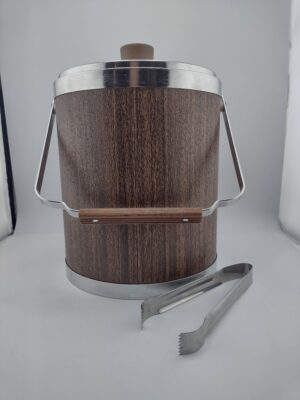 KROMEX WALNUT/STAINLESS ICE BUCKET W/ TONGS