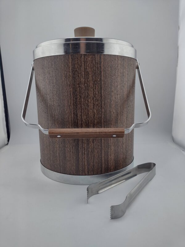 KROMEX WALNUT/STAINLESS ICE BUCKET W/ TONGS