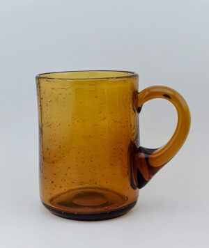 ERIK HÖGLUND for KOSTA BODA MODEL H927 AMBER SEEDED BUBBLE GLASS MUGS S/6