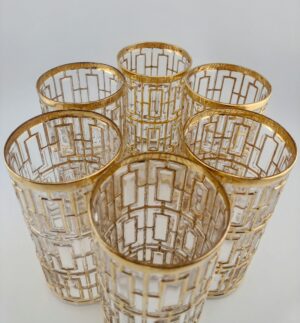 Imperial Glass Co. Shoji Trellis 22K Tumblers, Set of 6