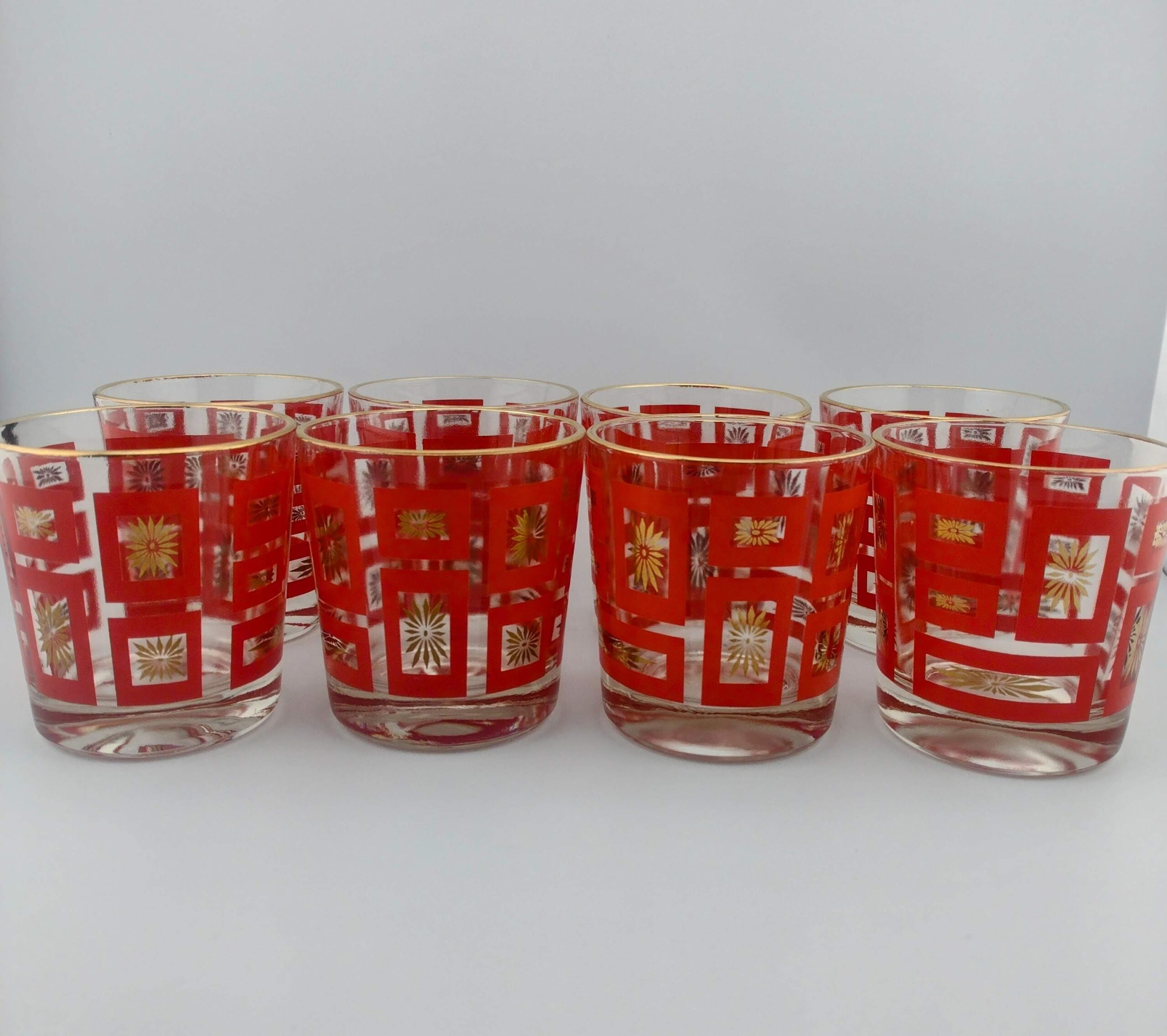 JEANETTE RED/GOLD GEOMETRIC STARBURST Set of 8