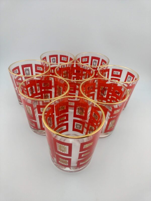 JEANETTE RED/GOLD GEOMETRIC STARBURST Set of 8 - Image 3