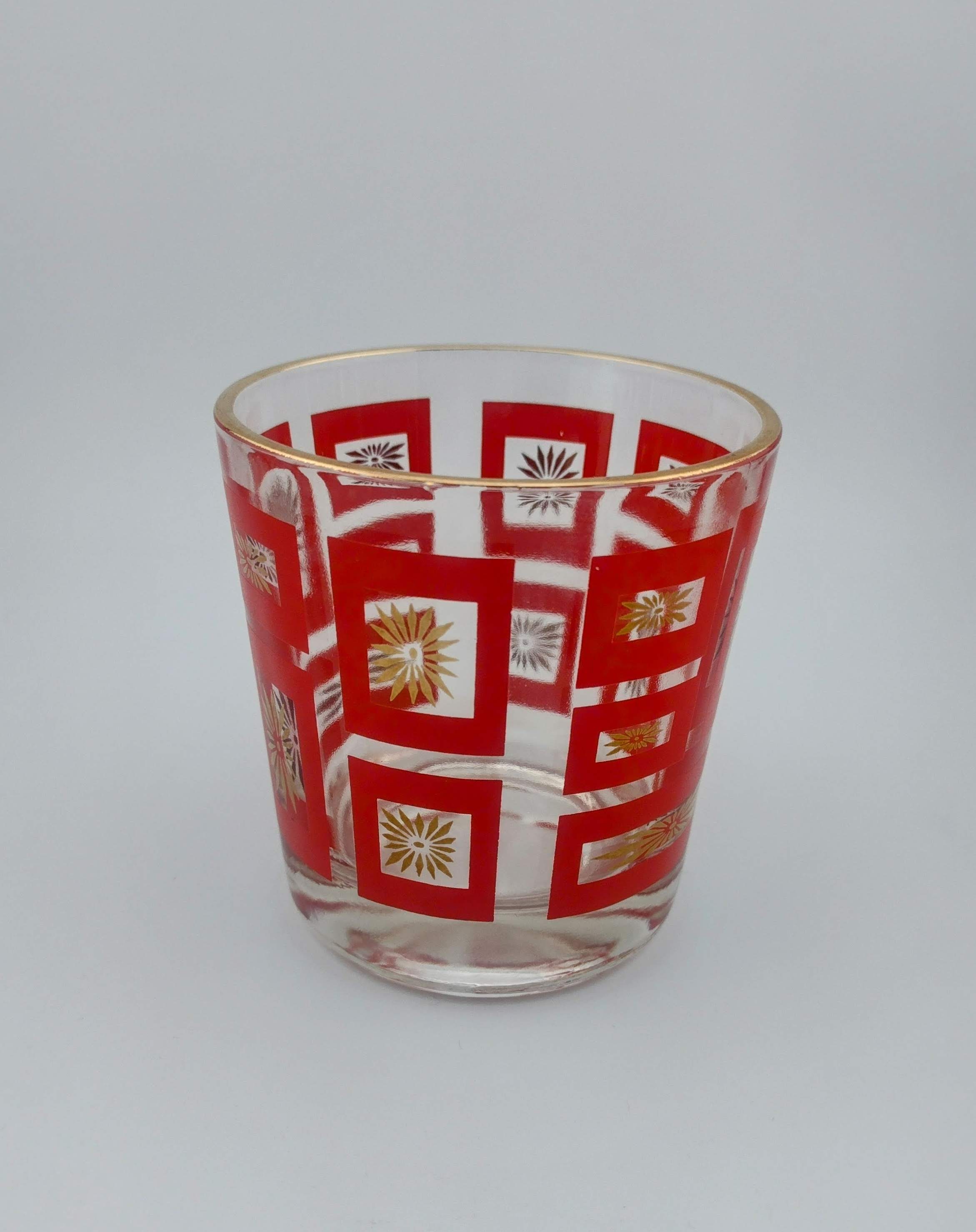 JEANETTE RED/GOLD GEOMETRIC STARBURST Set of 8