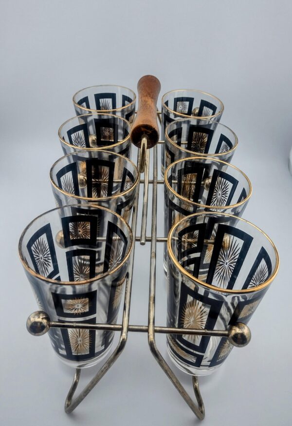 Black & Gold Geometric Starburst Tumblers, Set of 8 with Rack - Image 11