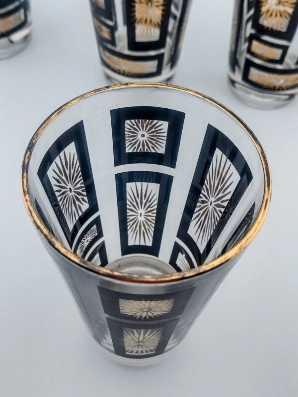 Black & Gold Geometric Starburst Tumblers, Set of 8 with Rack - Image 4