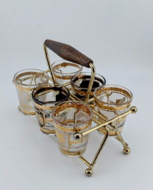 Vintage MCM Souvenir Shot Glasses, Set of 6 with Rack