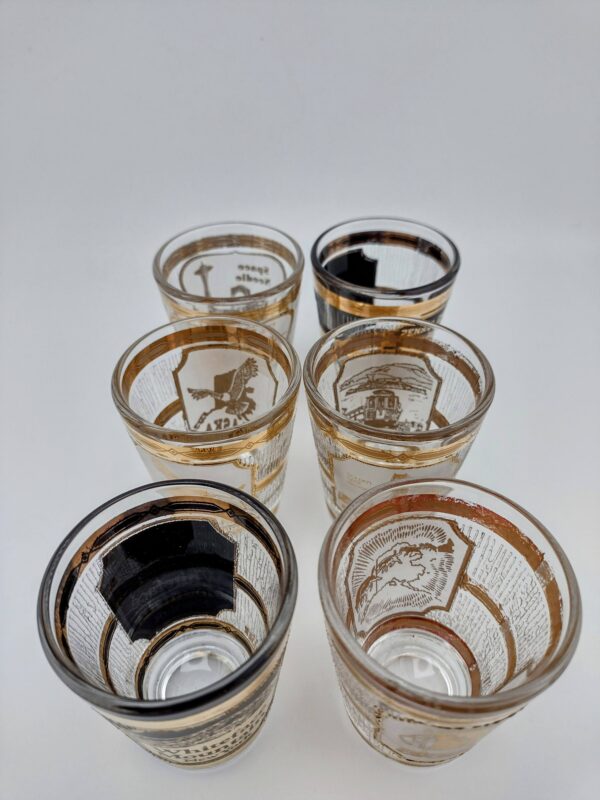 Vintage MCM Souvenir Shot Glasses, Set of 6 with Rack - Image 4