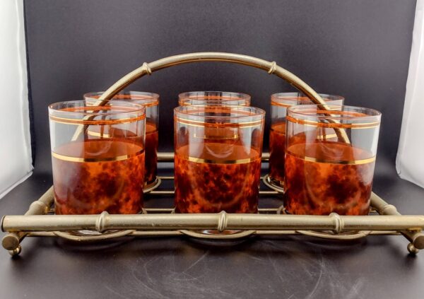 Culver Tortoise Shell Double Old Fashioned Glasses, Set of 6 with Rack - Image 6