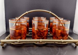 Culver Tortoise Shell Double Old Fashioned Glasses, Set of 6 with Rack