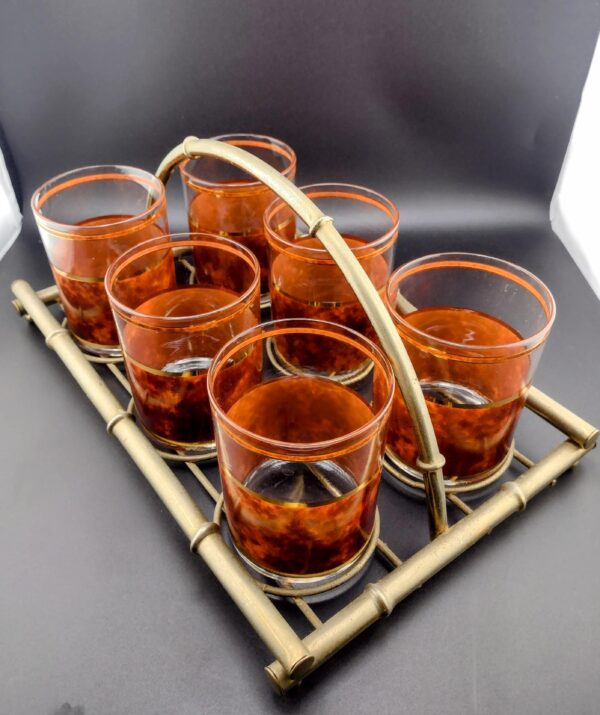 Culver Tortoise Shell Double Old Fashioned Glasses, Set of 6 with Rack - Image 3