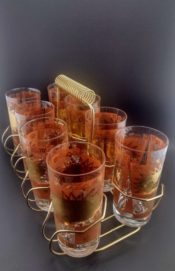 Sun & Zodiac High Ball Glasses, Set of 8 with Rack - Image 9