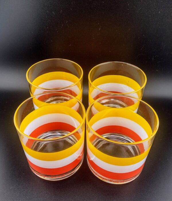 Georges Briard Orange, Yellow & Whited Striped Double Old Fashioned, Set of 4 - Image 4