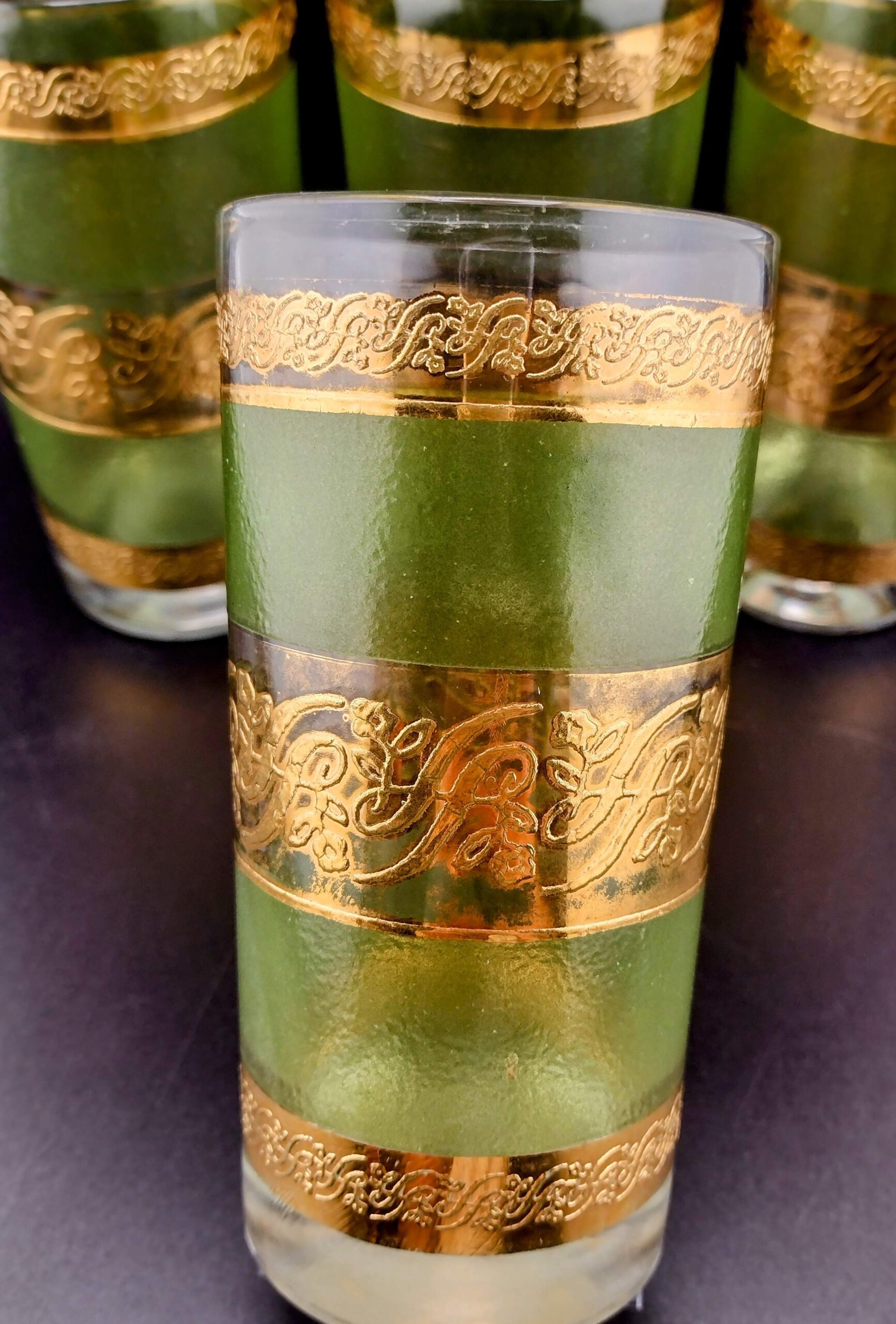 Starlyte Green & Gold High Ball Glasses, Set of 4 with Ice Bucket