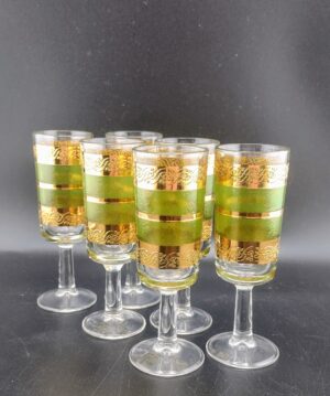 Starlyte Green & Gold Scroll Cordial, Set of 6