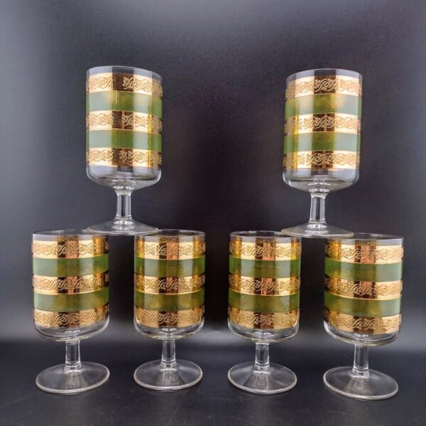 Starlyte Green & Gold Stemmed Scroll Cocktail/Wine, Set of 6