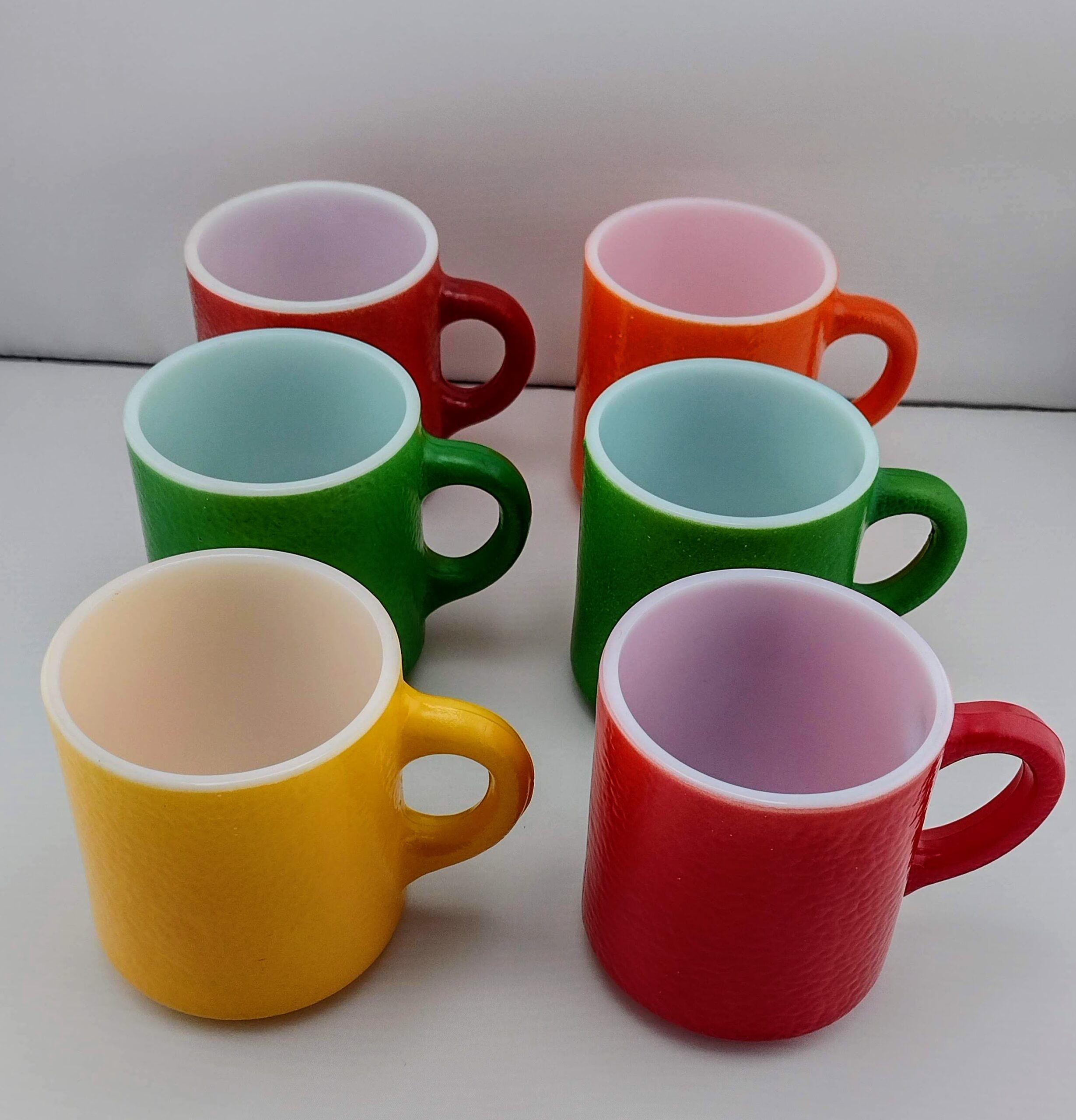 Hazel Atlas Milk Glass Mugs Colors, Set of 6