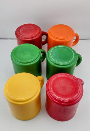 Hazel Atlas Milk Glass Mugs Colors, Set of 6
