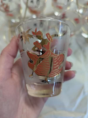 8 Libbey Calypso rocks glasses with metal rack