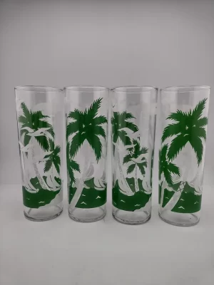Libbey Collins Palm Trees with White Bired and Boats Glasses set of 4