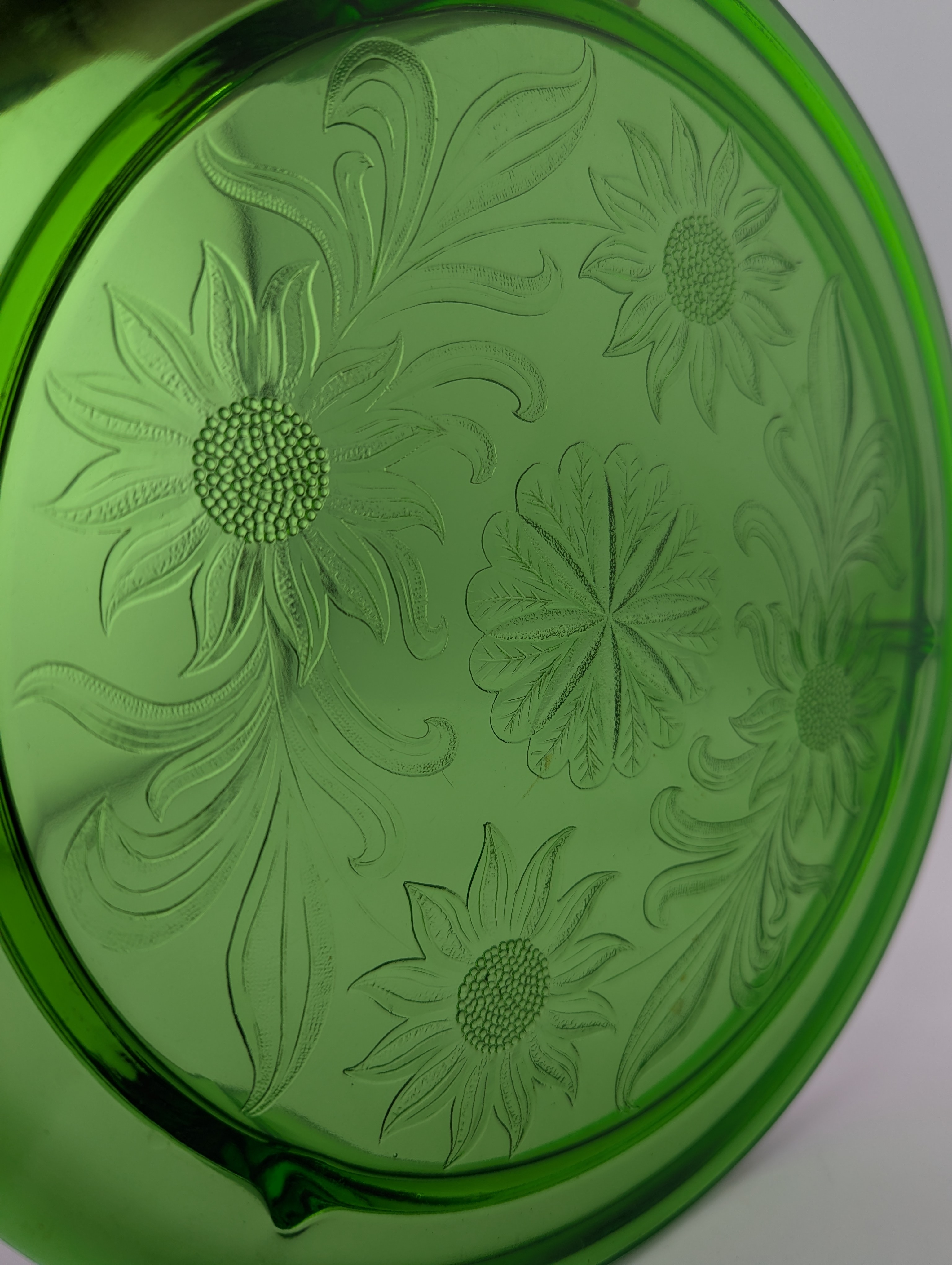 Jeanette Sunflower Green Glass Cake Plate 10