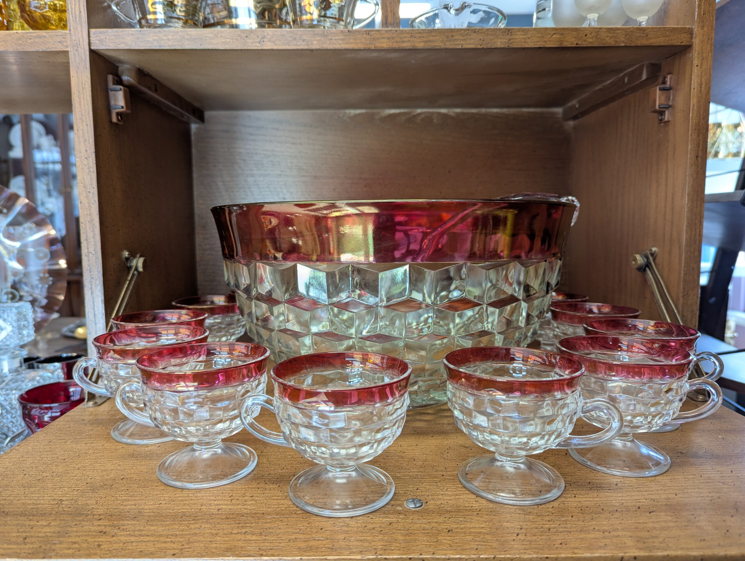 Indiana Glass Ruby Punch Bowl Set with 12 Glasses
