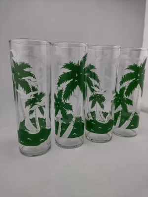 Libbey Collins Palm Trees with White Bired and Boats Glasses set of 4