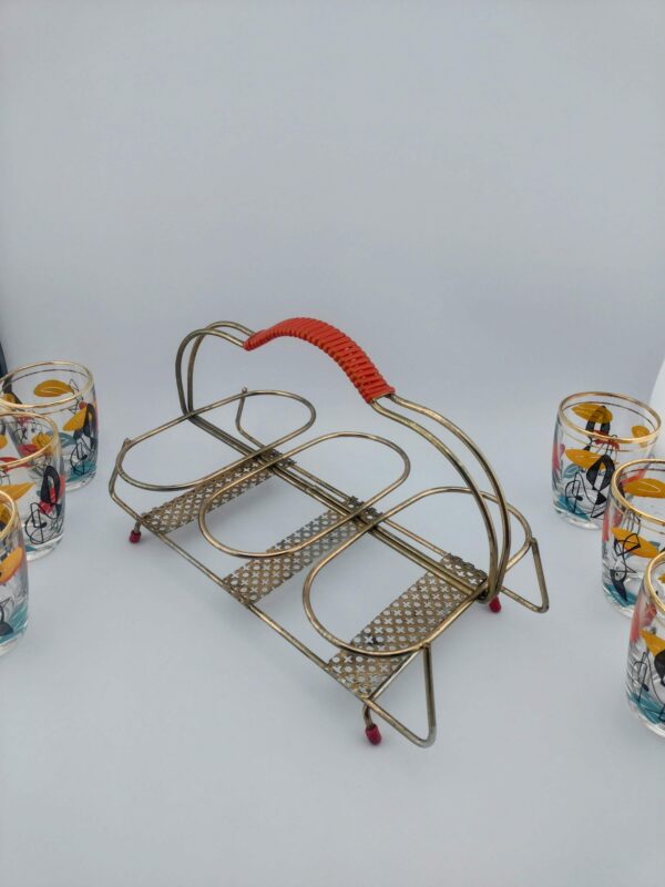 Vintage 50's French Enameled Shot Glass, Set of 6 with Rack - Image 4