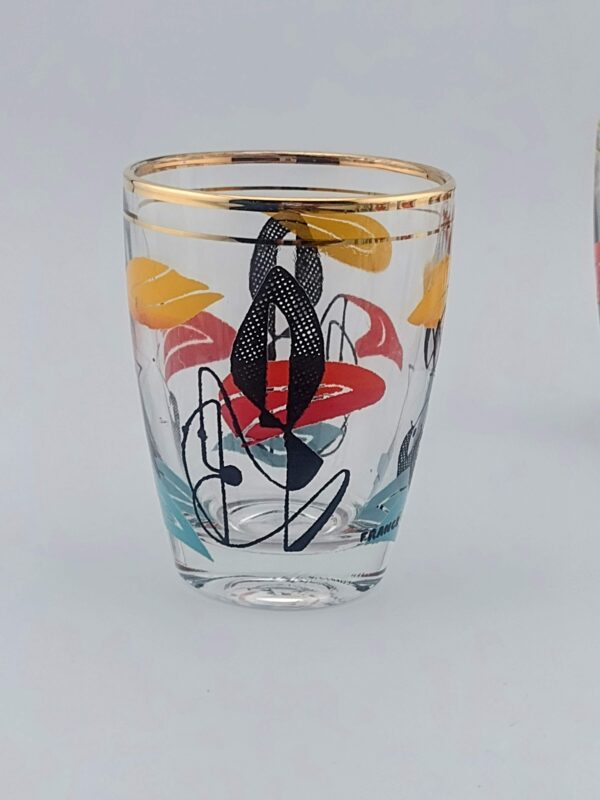 Vintage 50's French Enameled Shot Glass, Set of 6 with Rack - Image 7