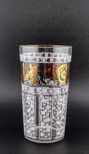 White & Gold High Ball Glasses, Set of 8 with Ice Bucket, Tongs and Rack