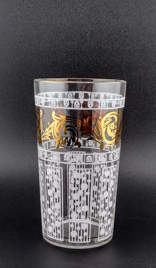 White & Gold High Ball Glasses, Set of 8 with Ice Bucket, Tongs and Rack - Image 2