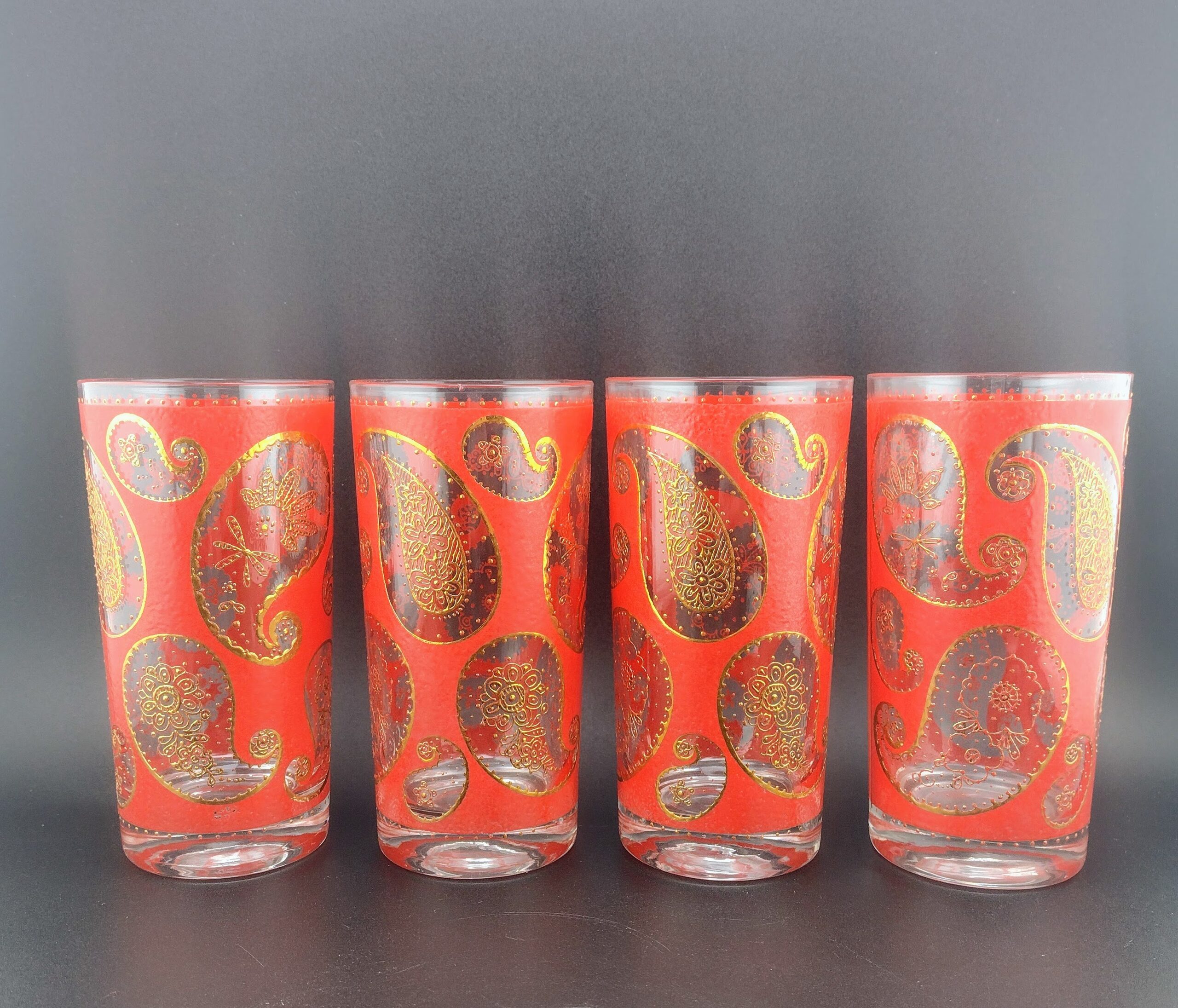 Culver Red Scroll High Ball, Set of 4