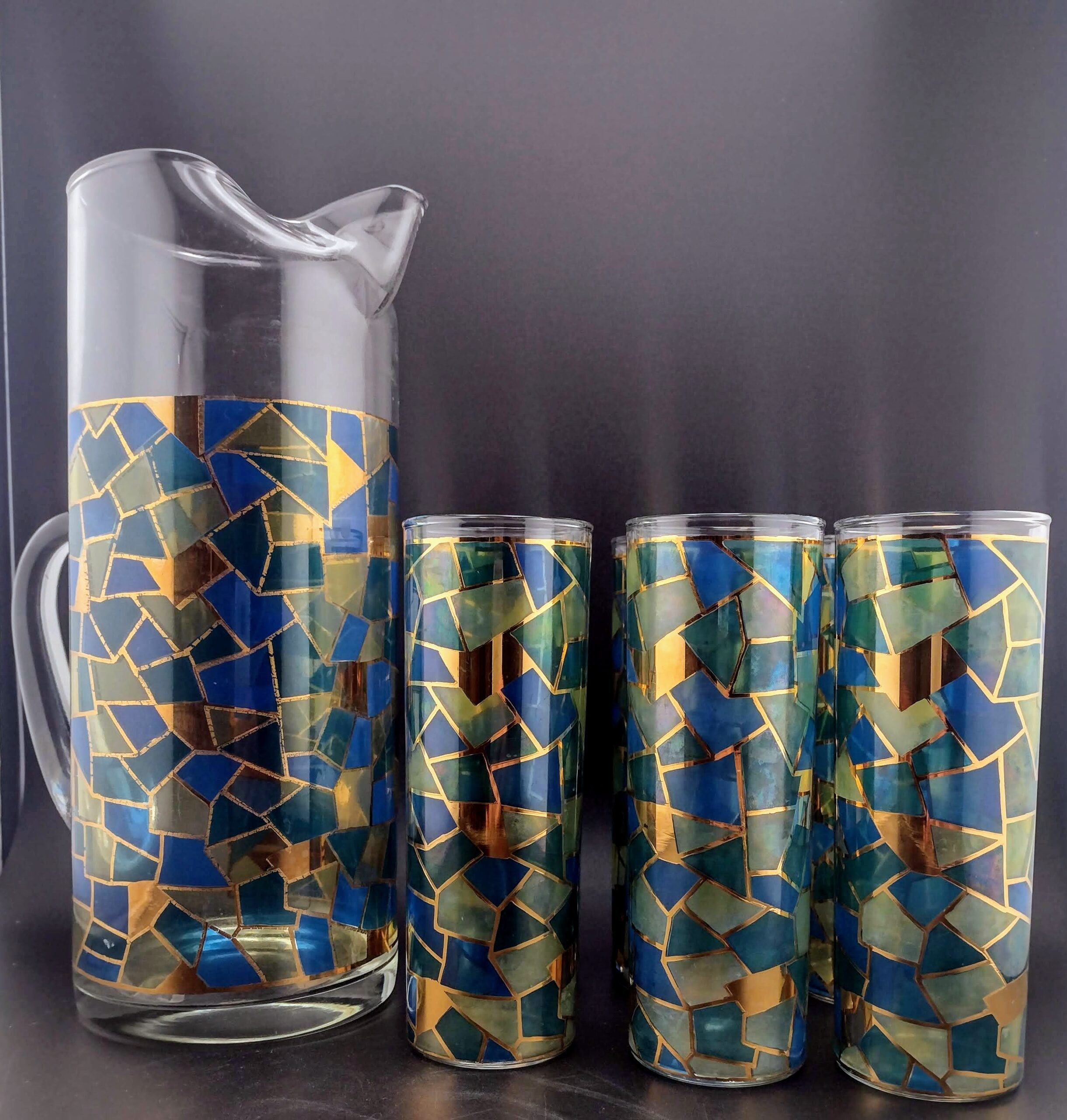 Stargazer Cocktail Pitcher with Set of 6 High Ball Glasses by West Virginia Glass Co.