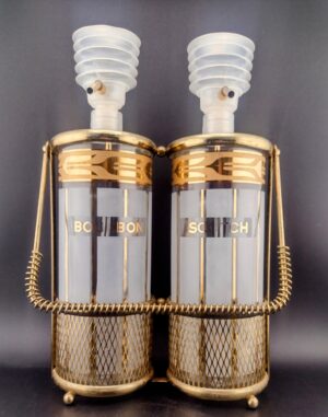 FRED PRESS SERVING DECANTERS SET OF 2 WITH METAL RACK
