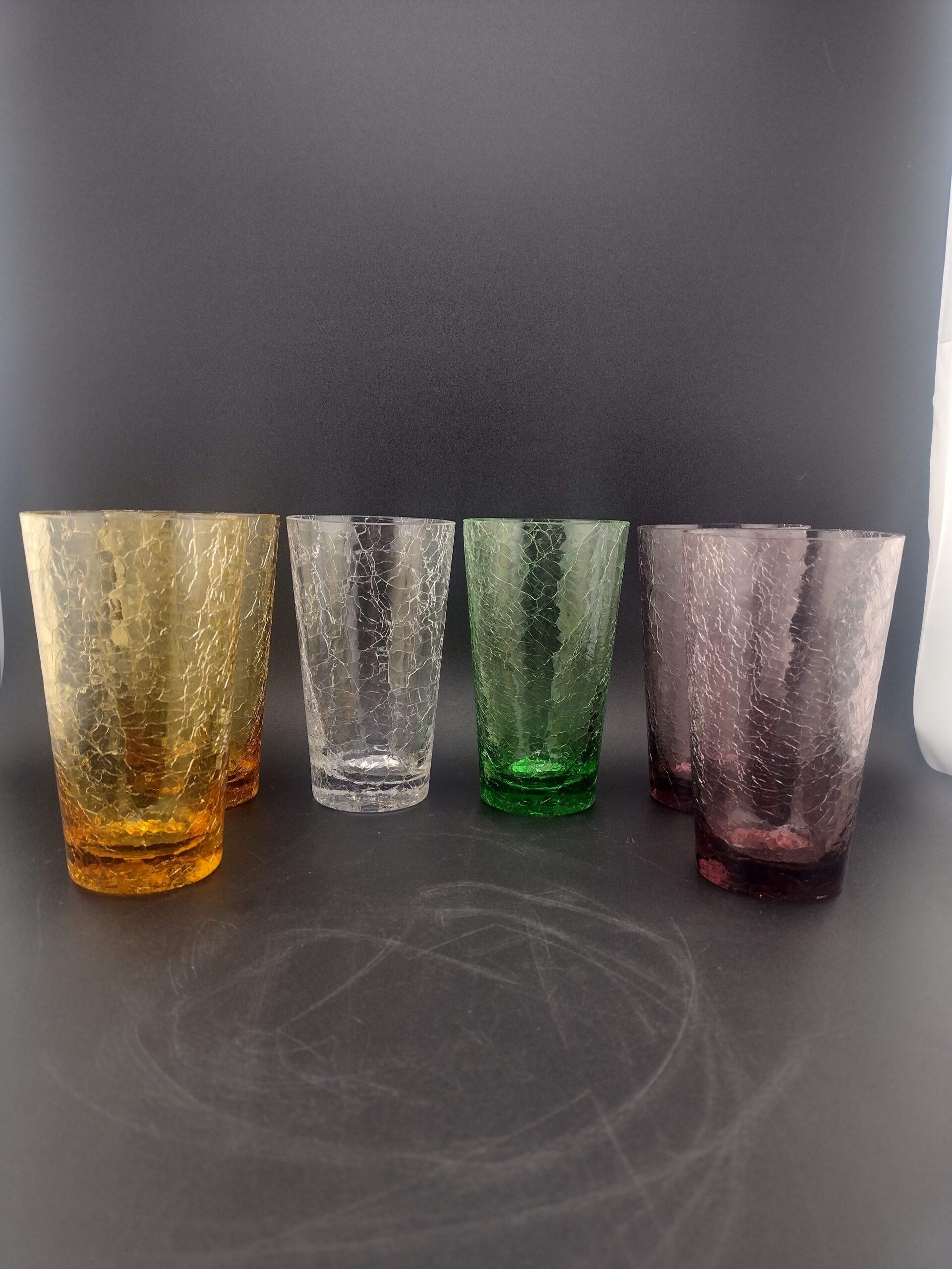 Vintage Assorted Colors Cracked Style Glasses, set of 6