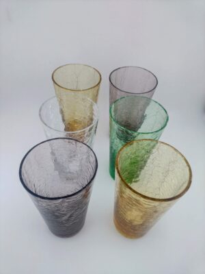 Vintage Assorted Colors Cracked Style Glasses, set of 6